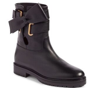 Valentino 38.5 Bow Wrap Black Leather Moto Boots